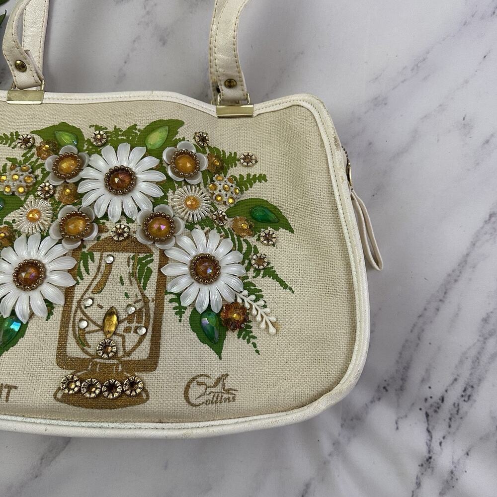 Enid Collins Of Texas Vintage 60s Embellished Purse Bag Lantern Bright Floral - Picture 4 of 12